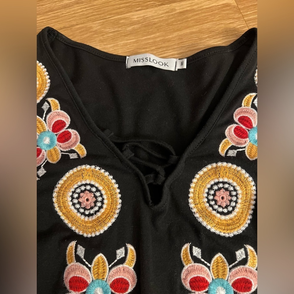 MISSLOOK Vintage Boho Geometric Floral Women Dress  Vibrant Embroidery - Picture 6 of 10